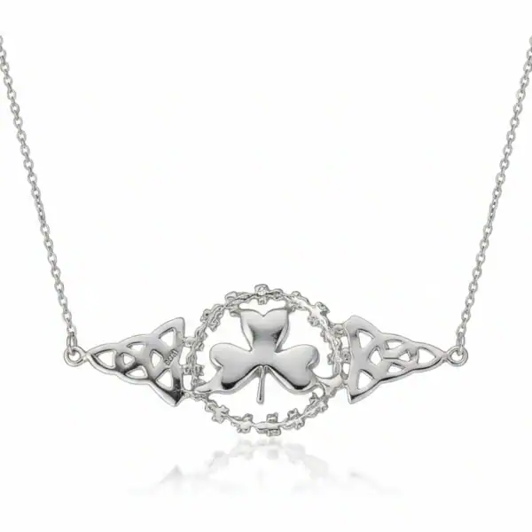 Connemara Marble Sterling Silver Shamrock Necklet - Connemara Marble - Image 1