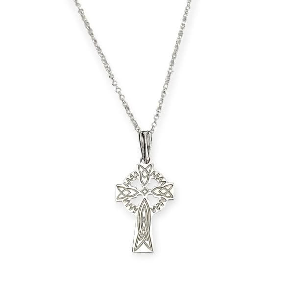Sterling Silver Small Celtic Cross with Etched Knots - Irish Gifts