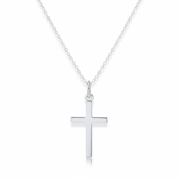 Sterling Silver Plain Cross Necklace – Classic 18” Chain - Irish Gifts