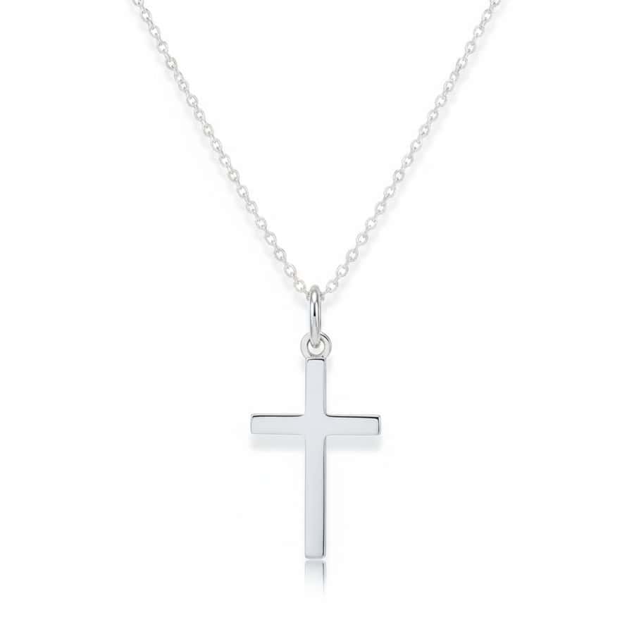Sterling Silver Plain Cross Necklace – Classic 18” Chain - Irish Gifts