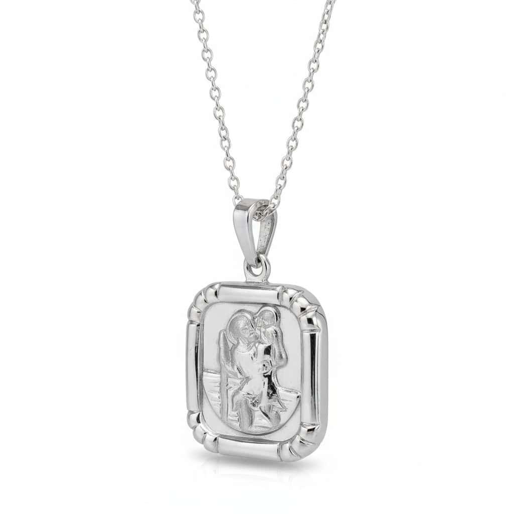 Sterling Silver Saint Christopher Medal Necklace – Square Design - Irish Gifts