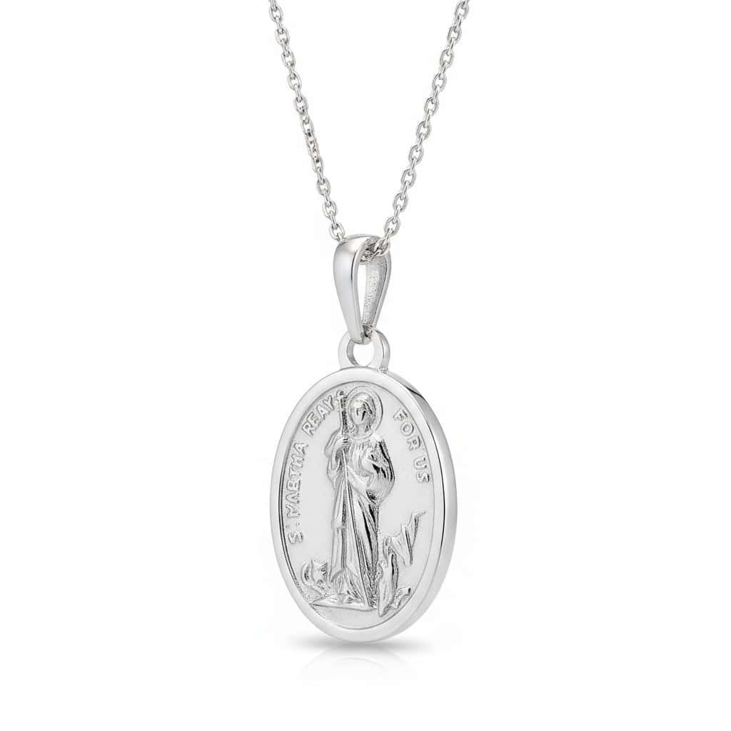 Silver Saint Martha Medal Necklace – Patron of Service & Strength - Irish Gifts