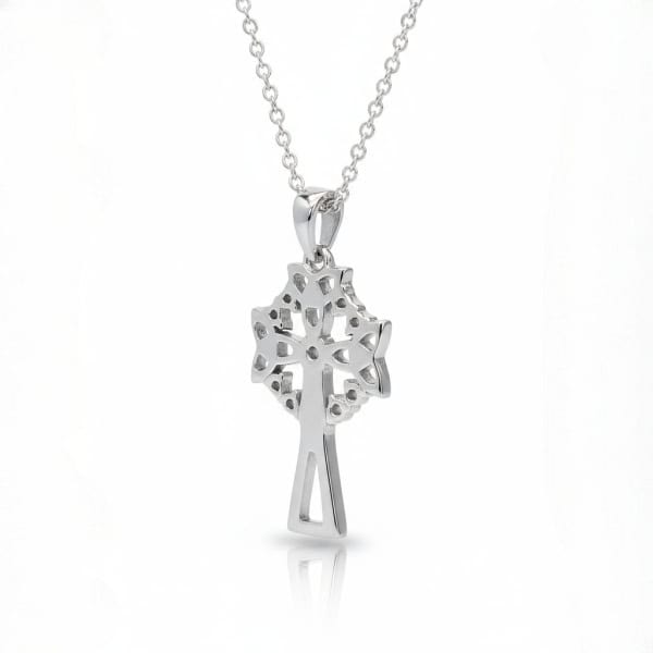 Sterling Silver Celtic Cross with Trinity & White CZ – 18” Chain - Irish Gifts - Image 1