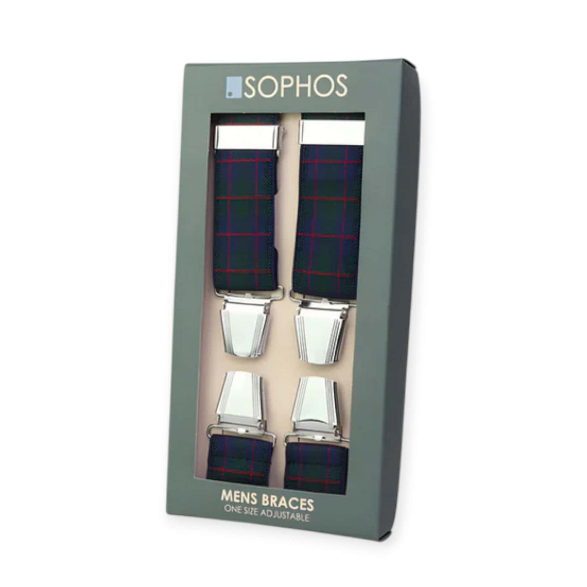 Green & Navy Tartan Trouser Braces – Adjustable Clip-On Suspenders for Men & Women - Grandfather Shirts - Image 1