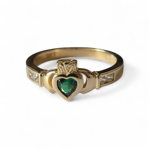 Small 9 Carat Gold Claddagh Ring with CZ - Irish Jewellery