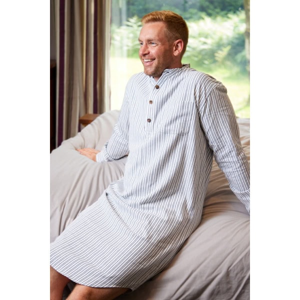 Lee Valley Irish Flannel Nightshirt – Cream and Blue Stripe - Grandfather Shirts