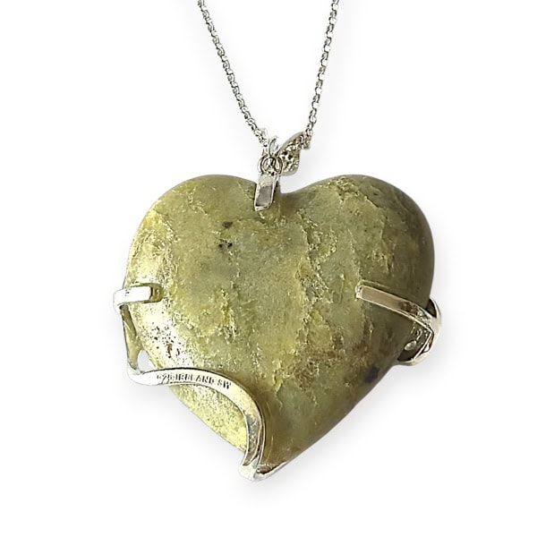 Large Shamrock Pendant in Sterling Silver Connemara Marble Heart - Connemara Marble - Image 1