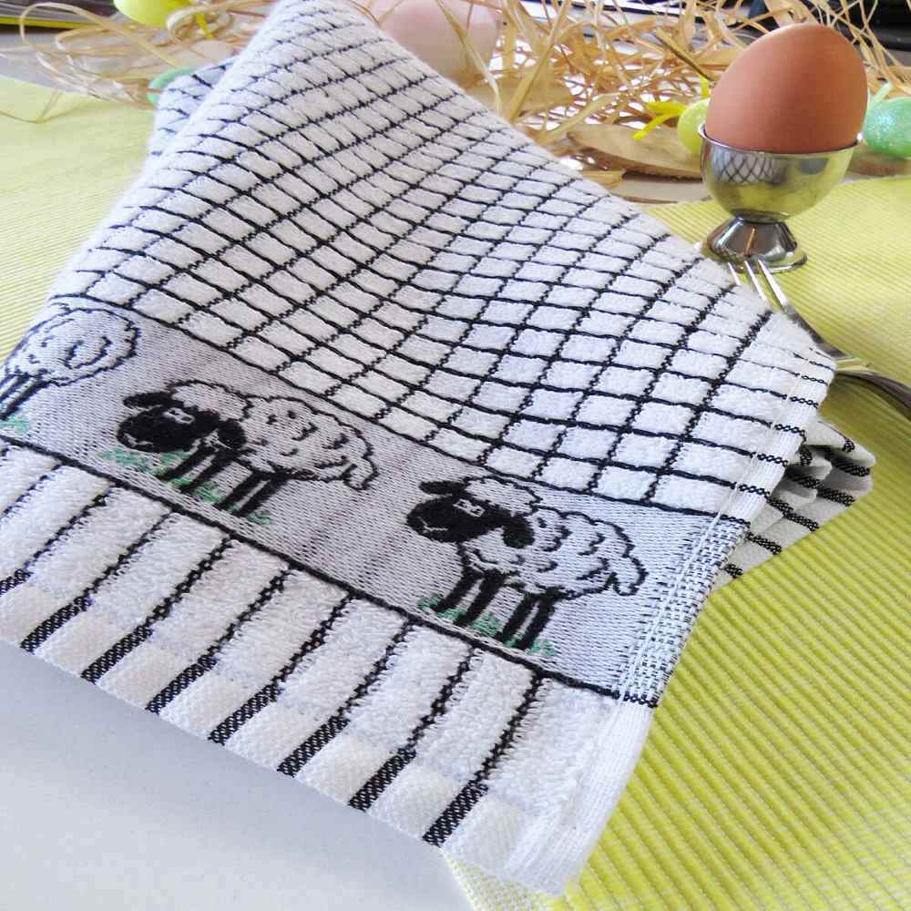 Poli-Dri Jacquard Tea Towel – Black & White Sheep by Samuel Lamont - Decorative Bar Stuff