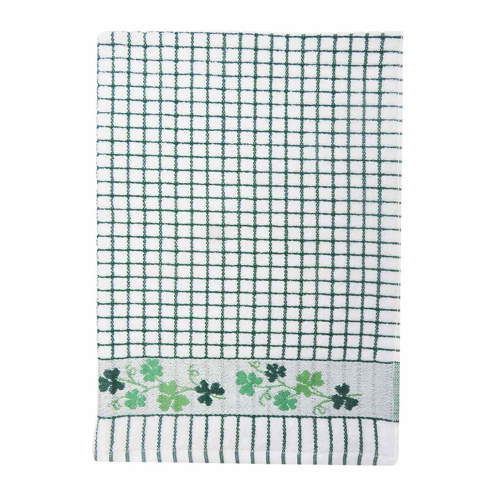 Poli-Dri Jacquard Tea Towel – Green & White Shamrocks - Decorative Bar Stuff - Image 1