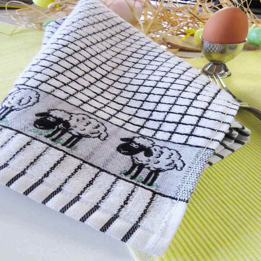 Poli-Dri Jacquard Tea Towel – Black & White Sheep by Samuel Lamont - Decorative Bar Stuff