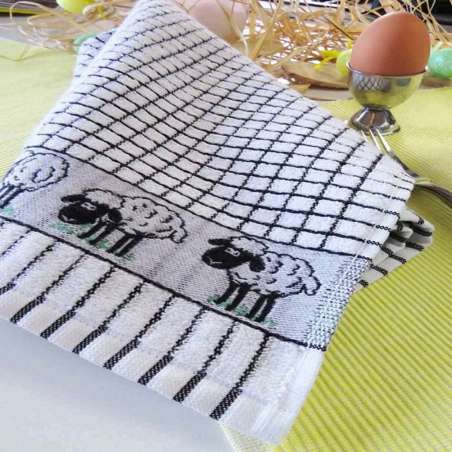 Poli-Dri Jacquard Tea Towel – Black & White Sheep by Samuel Lamont - Decorative Bar Stuff