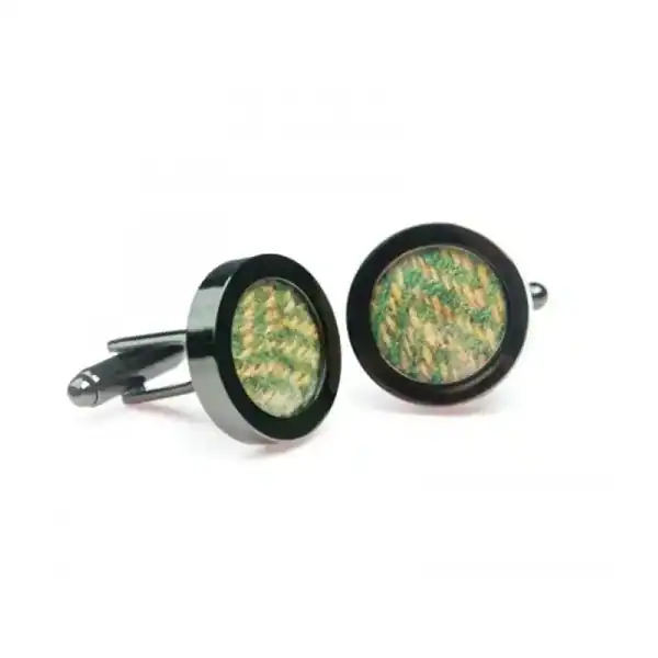 Donegal Tweed Cufflinks – Lime Tree Green - Irish Gifts