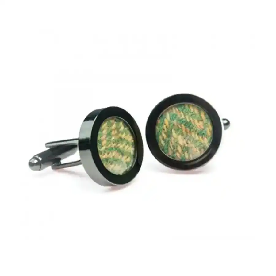 Donegal Tweed Cufflinks – Lime Tree Green - Irish Gifts