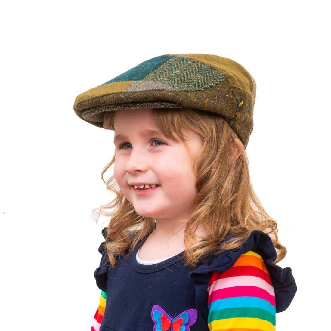 Green & Brown Patchwork Donegal Tweed Child’s Cap - Hats | Caps | Clothing