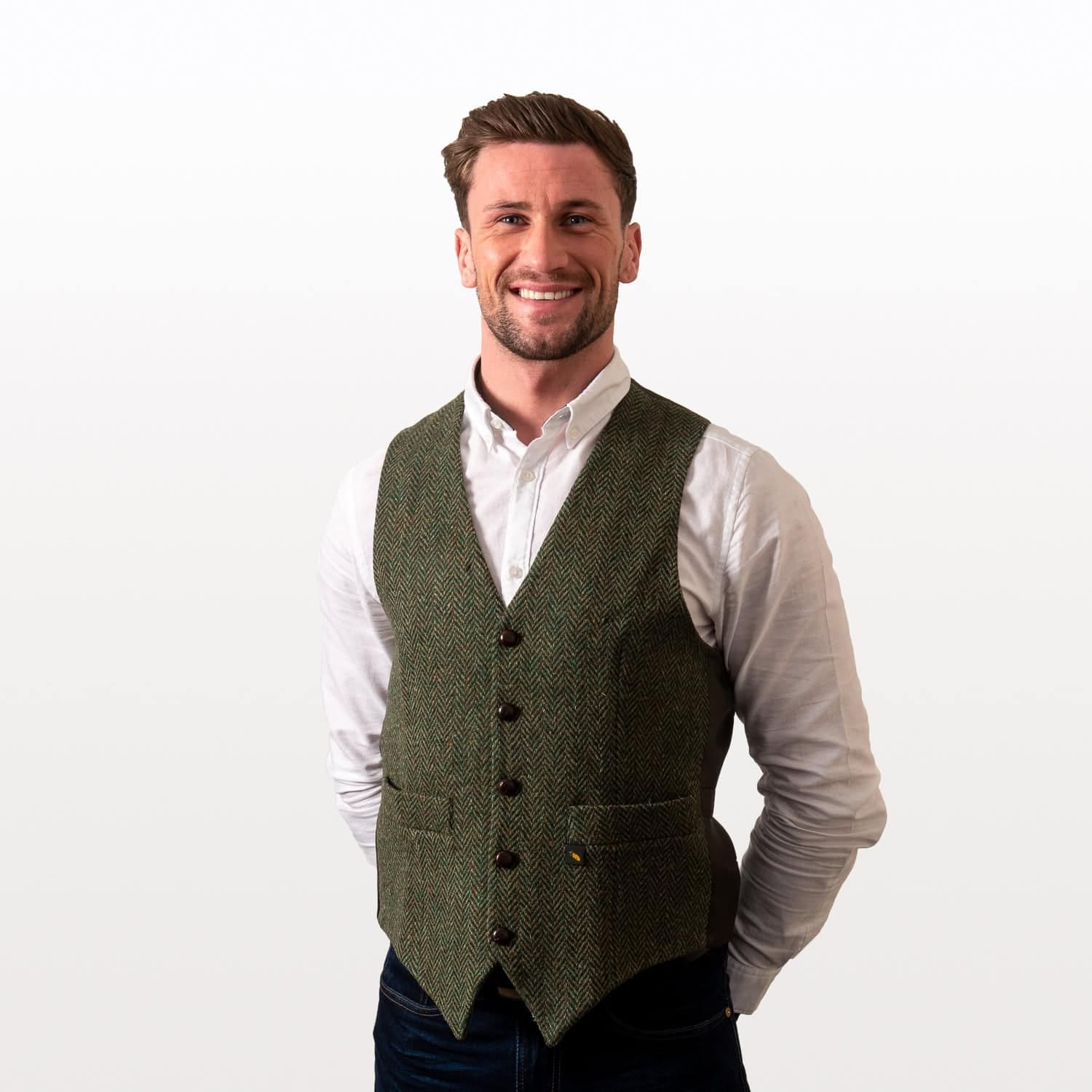 Green Herringbone Donegal Tweed Vest Waistcoat - Tweed Clothing