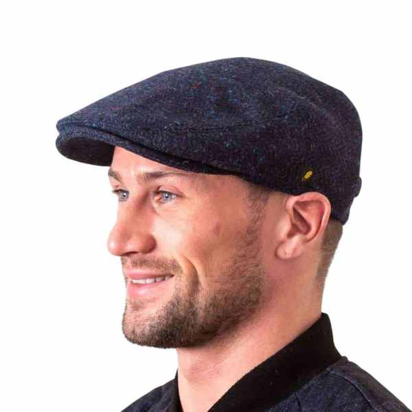 Navy Blue Donegal Tweed Dubliner Cap - Donegal Tweed
