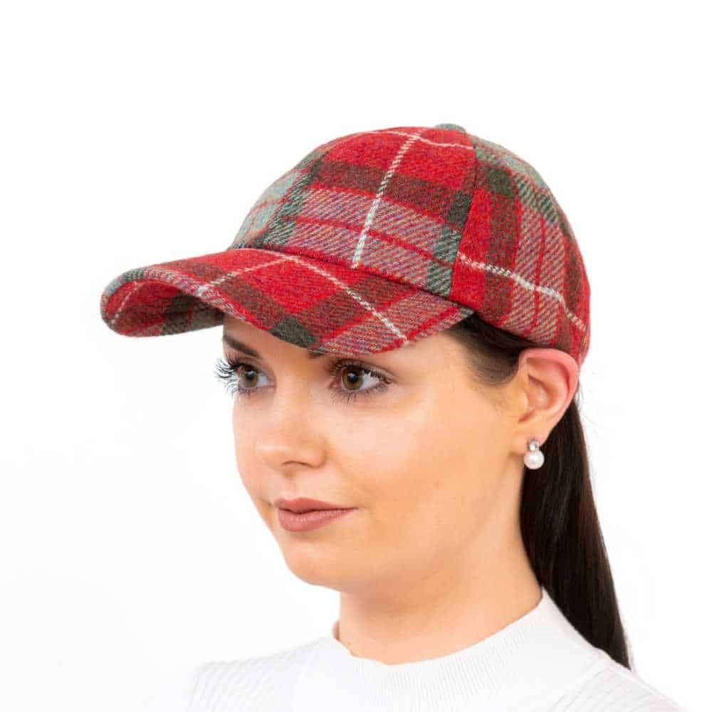 Red Fraser Check Wool Baseball Cap - Hats | Caps | Clothing