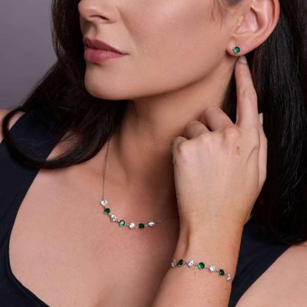 Sterling Silver Bracelet with Green & White CZ Stones - Graduation Gifts - Image 1