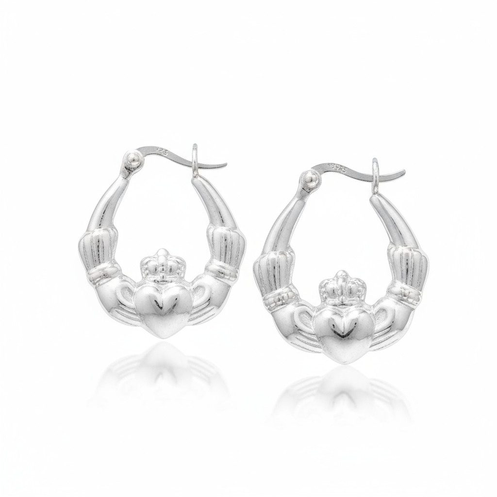 Sterling Silver Claddagh Creole Hoop Earrings - Irish Gifts