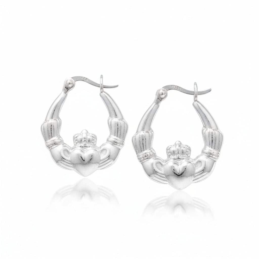 Sterling Silver Claddagh Creole Hoop Earrings - Irish Gifts
