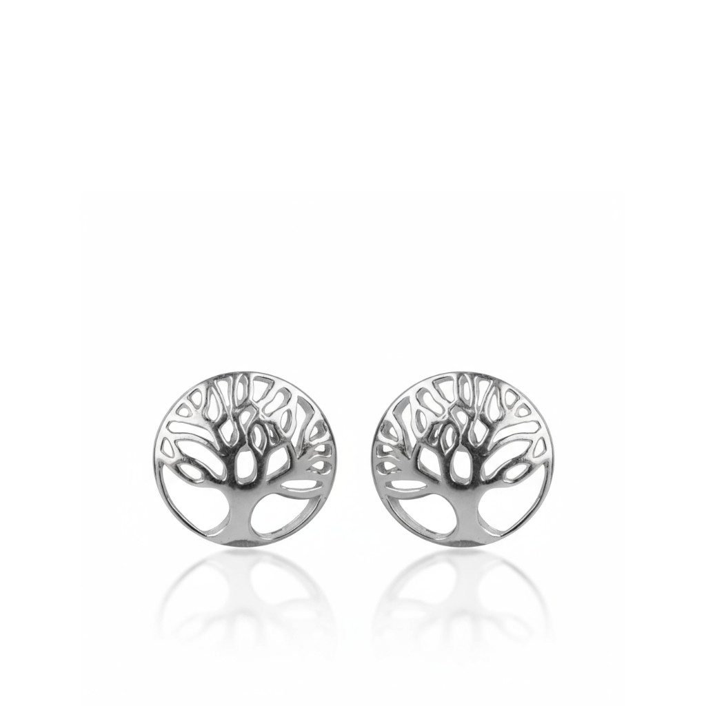 Sterling Silver Tree of Life Round Stud Earrings - Irish Gifts