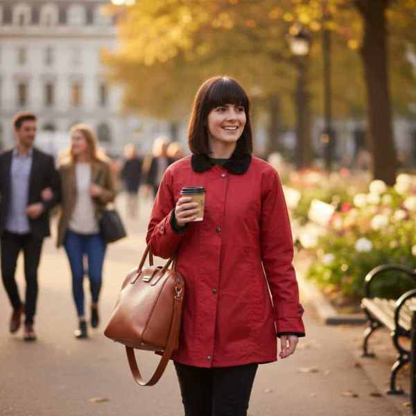 Women’s Waxed Jacket – Red Wax | Midi-Length Country Statement - Clothing Collection