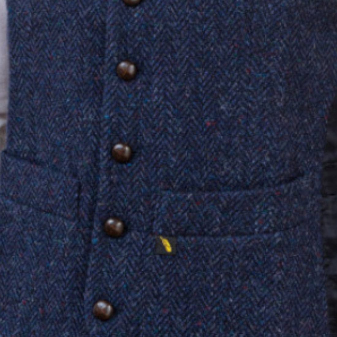 Navy Blue Herringbone Donegal Tweed Vest Waistcoat - Tweed Clothing - Image 1