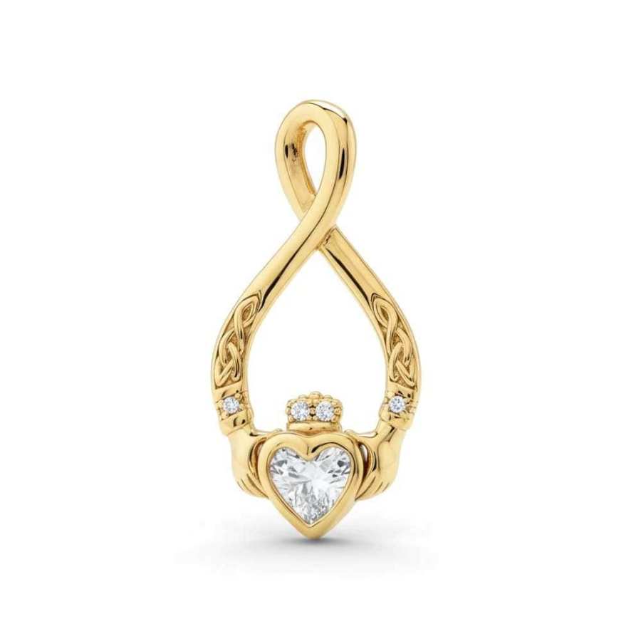 Gold-Plated Sterling Silver Claddagh Teardrop Pendant - CZ Heart - Baby & Christening Gifts