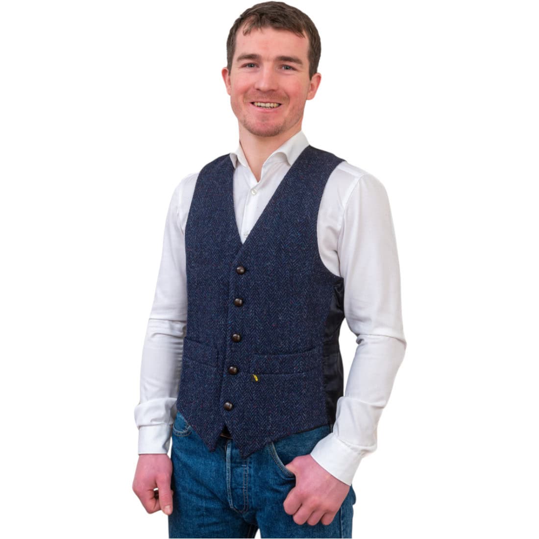 Navy Blue Herringbone Donegal Tweed Vest Waistcoat - Tweed Clothing