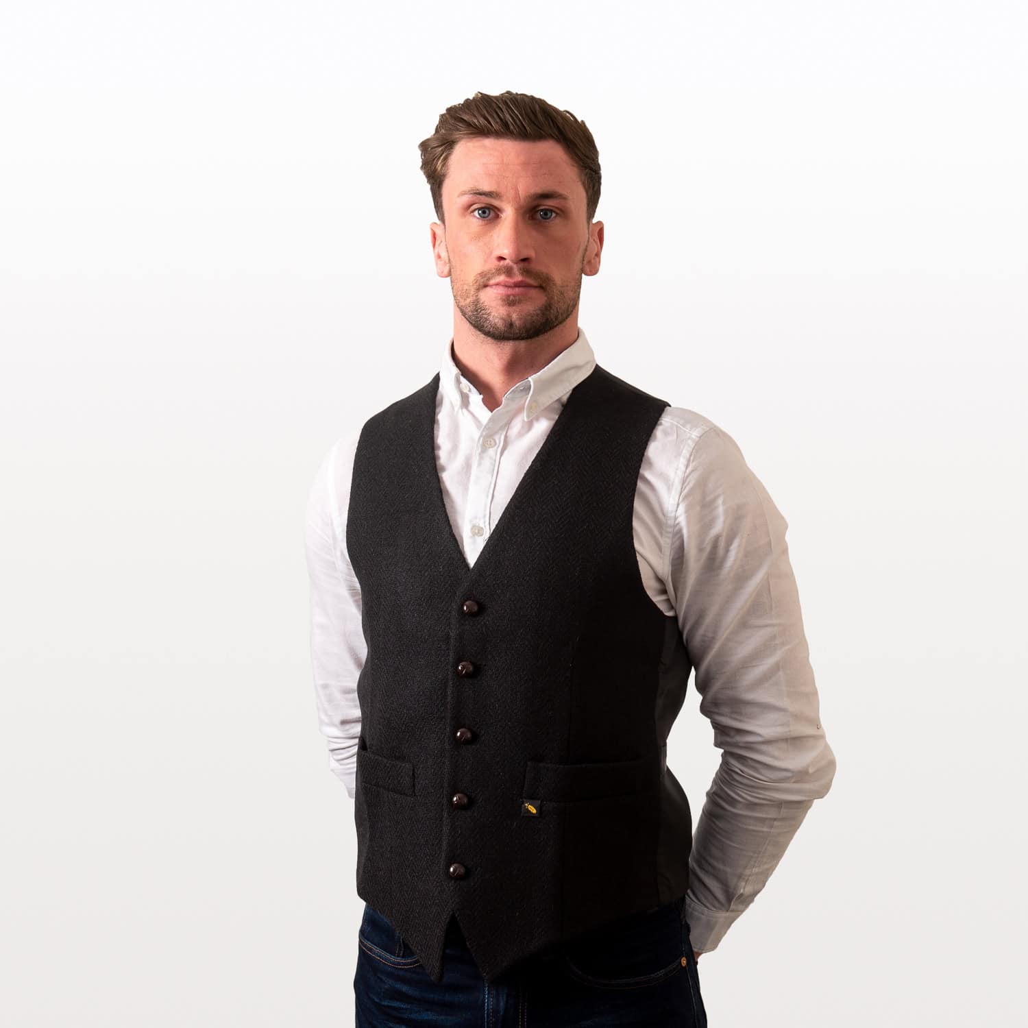 Black Herringbone Donegal Tweed Vest Waistcoat - Tweed Clothing