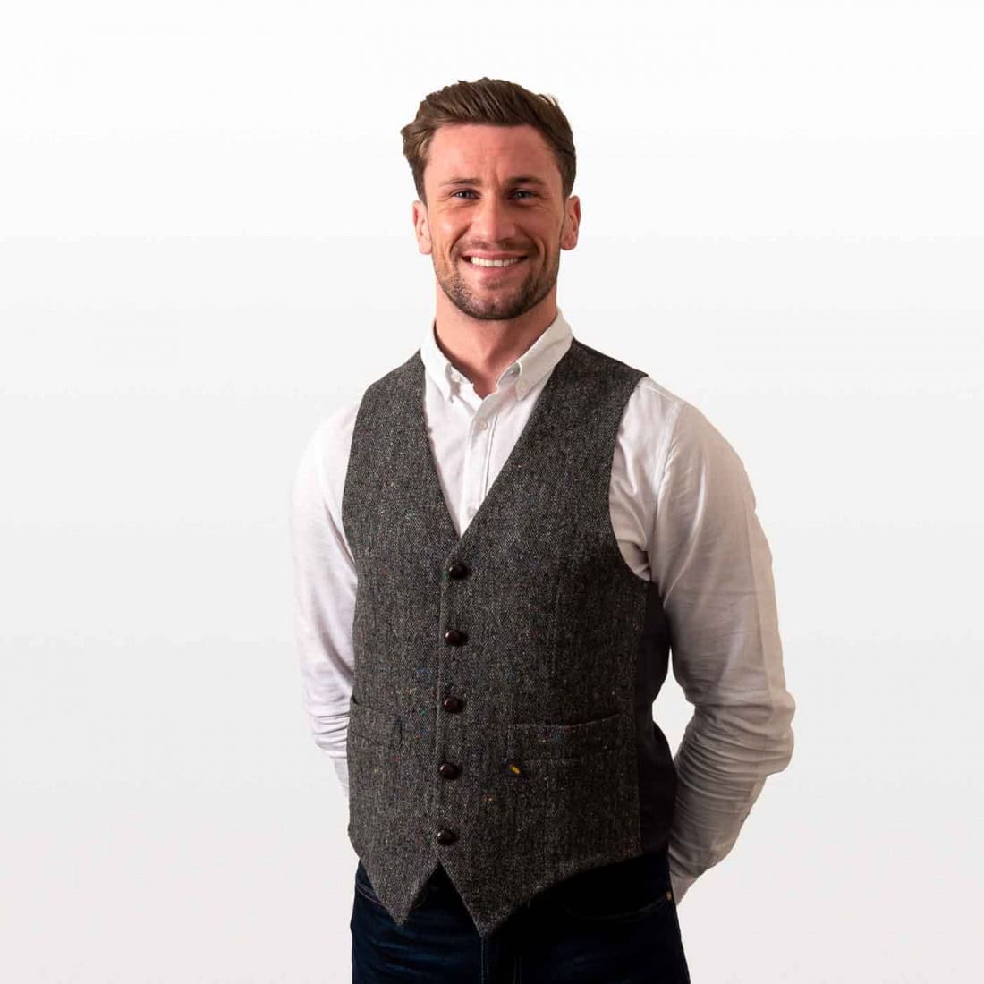 Charcoal Grey Herringbone Donegal Tweed Vest Waistcoat - Tweed Clothing