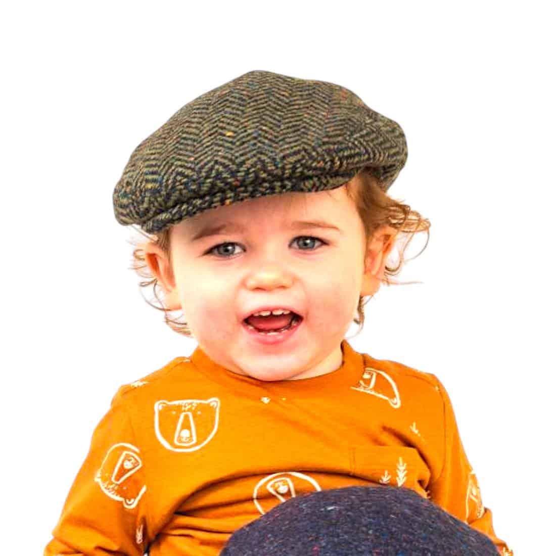 Green Herringbone Kerry Tweed Child’s Cap - Hats | Caps | Clothing