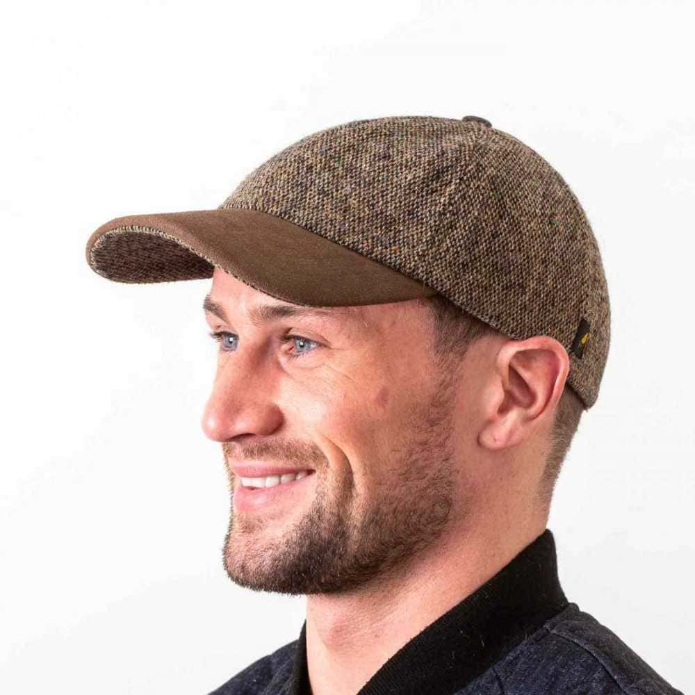 Donegal Tweed Baseball Cap – Brown Salt & Pepper with Suede Peak - Hats | Caps | Clothing