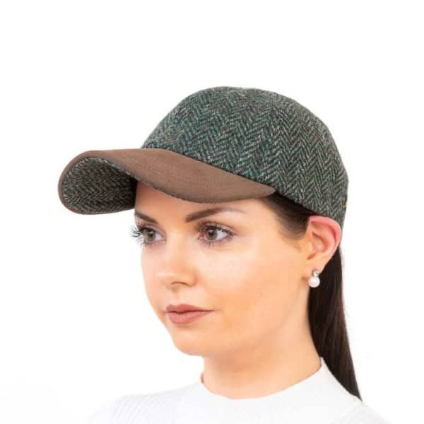 Donegal Tweed Baseball Cap – Dark Green Herringbone - Suede Peak - Hats | Caps | Clothing