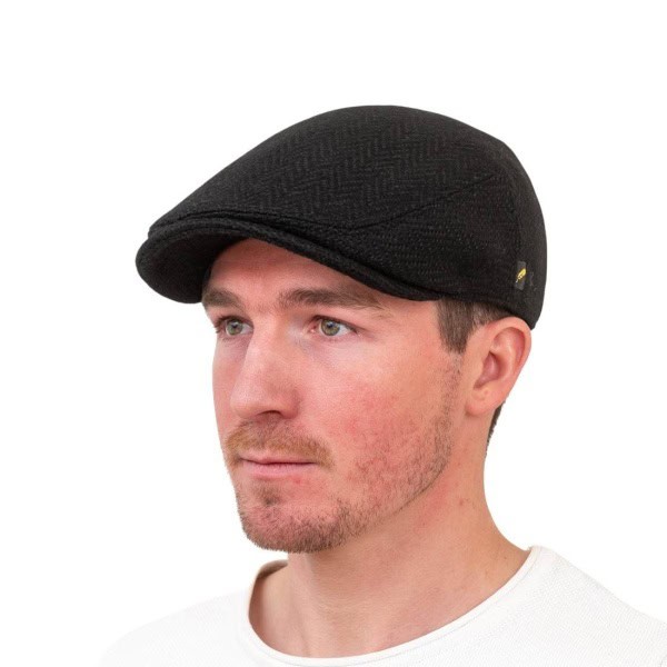 Plain Black Donegal Tweed Dubliner Cap - Donegal Tweed