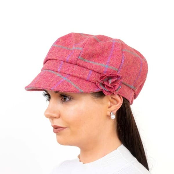 Shannon Women’s Bakerboy Cap – Pink Check Tweed - Hats | Caps | Clothing