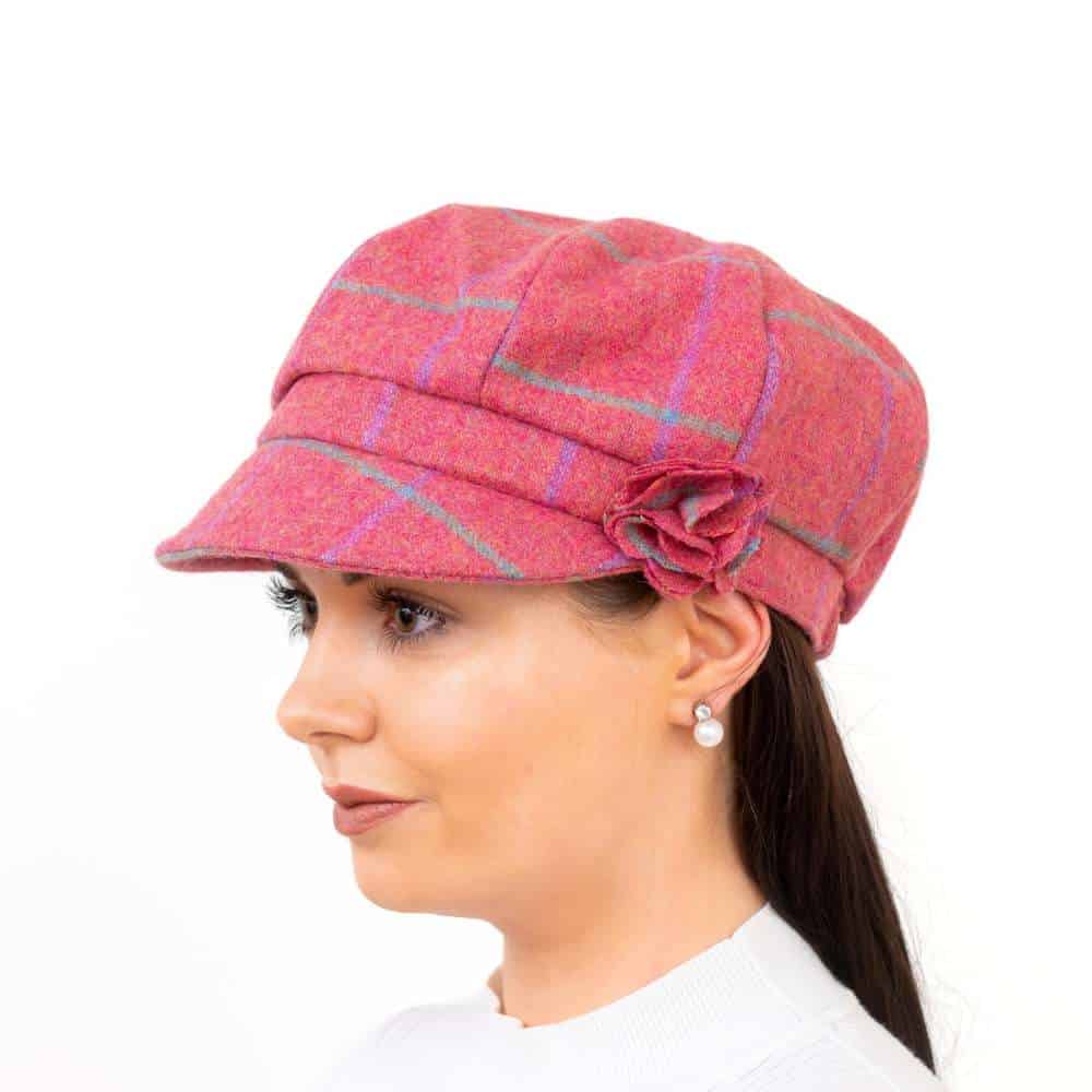 Shannon Women’s Bakerboy Cap – Pink Check Tweed - Hats | Caps | Clothing