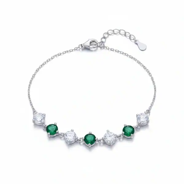 Sterling Silver Bracelet with Green & White CZ Stones - Graduation Gifts