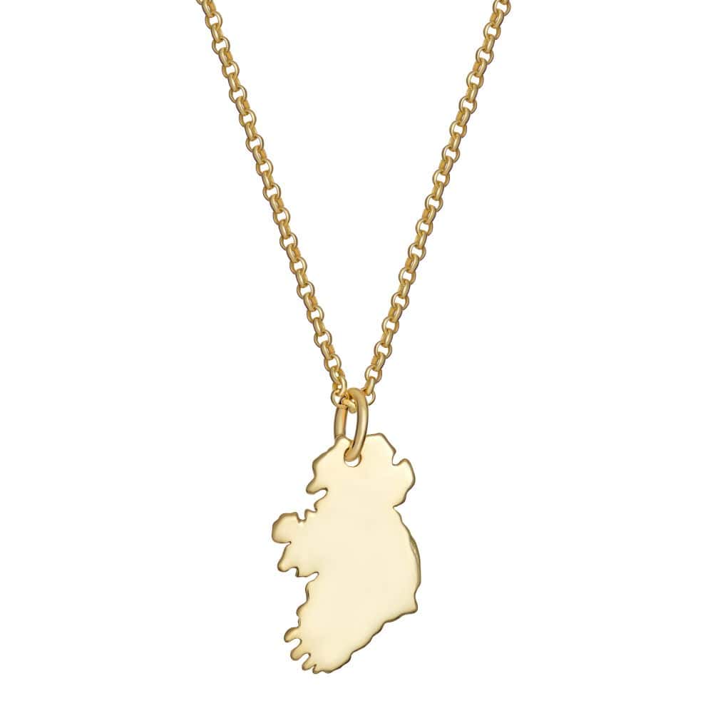 Gold-Plated Sterling Silver Map of Ireland Pendant – 18” Chain - Irish Gifts