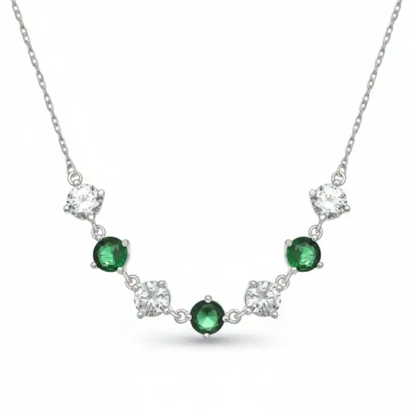 Sterling Silver Necklet with Green & White CZ – Rhodium Plated - Irish Gifts