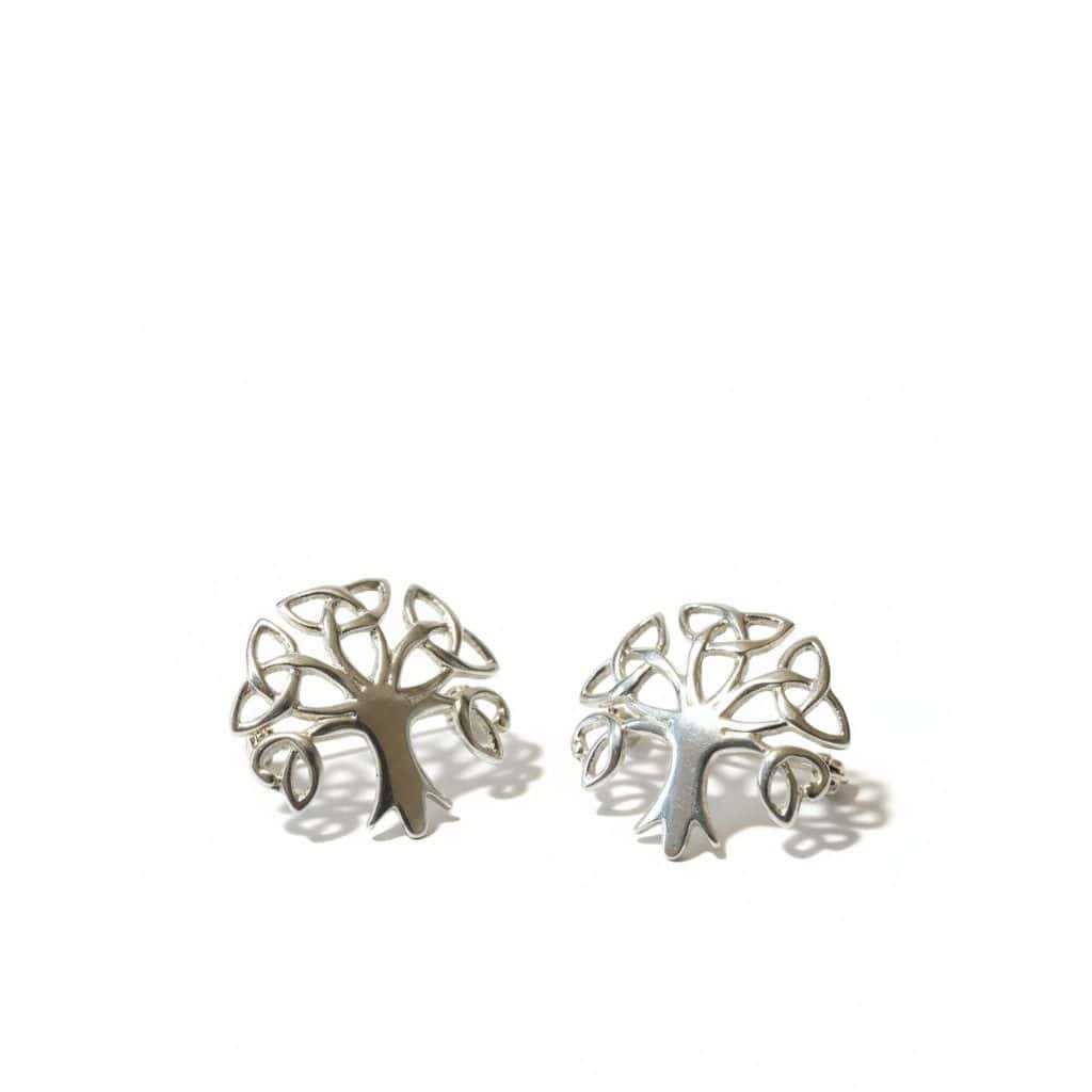 Sterling Silver Tree of Life Stud Earrings with Trinity Knots - Irish Gifts