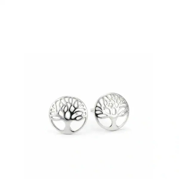 Sterling Silver Tree of Life Round Stud Earrings - Irish Gifts