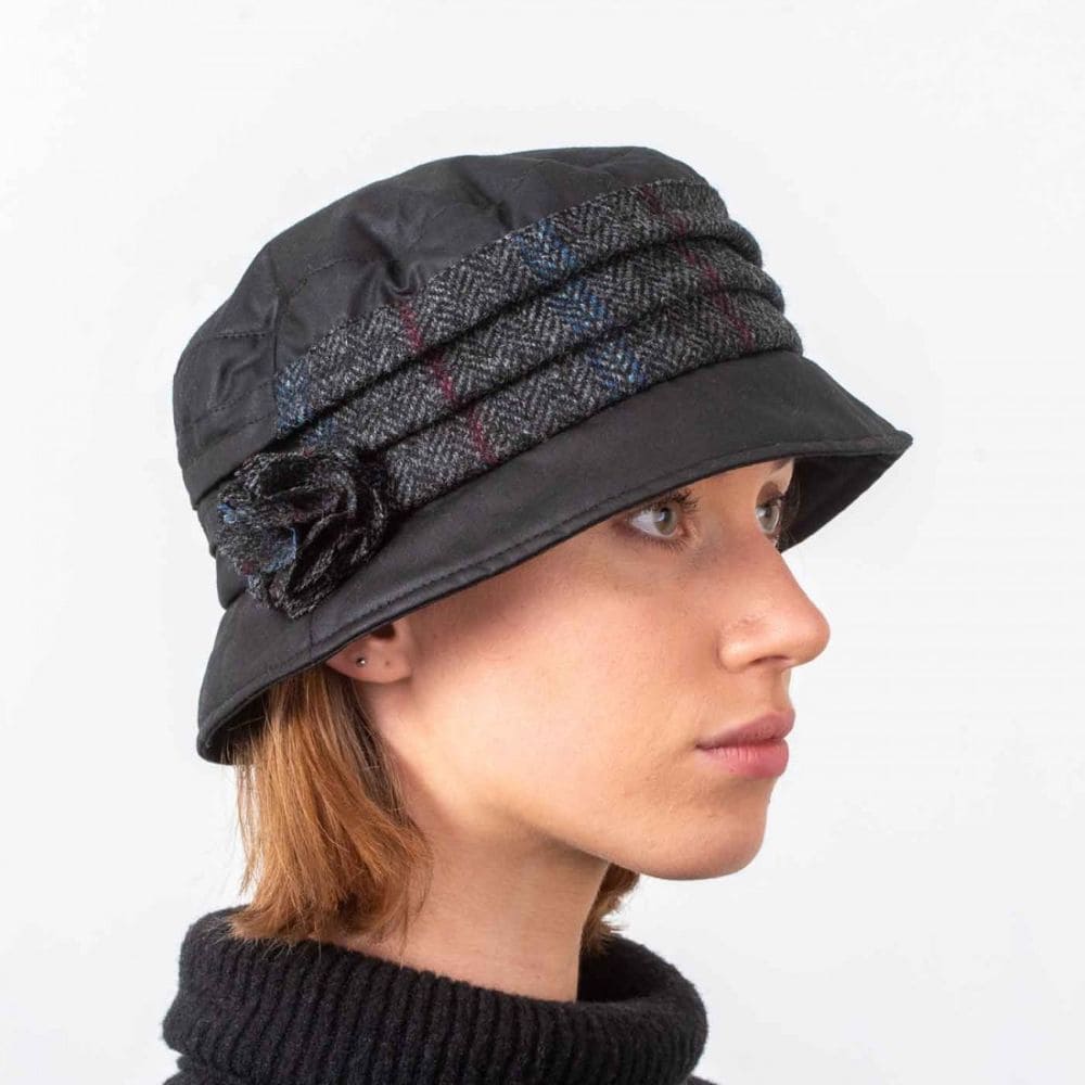 Katie Women’s Wax Hat – Black with Charcoal Tweed Trim - Hats | Caps | Clothing