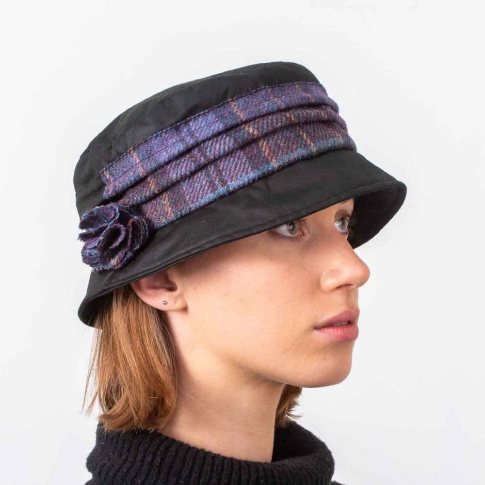 Katie Women’s Wax Hat – Black with Heather Tweed Trim - Hats | Caps | Clothing