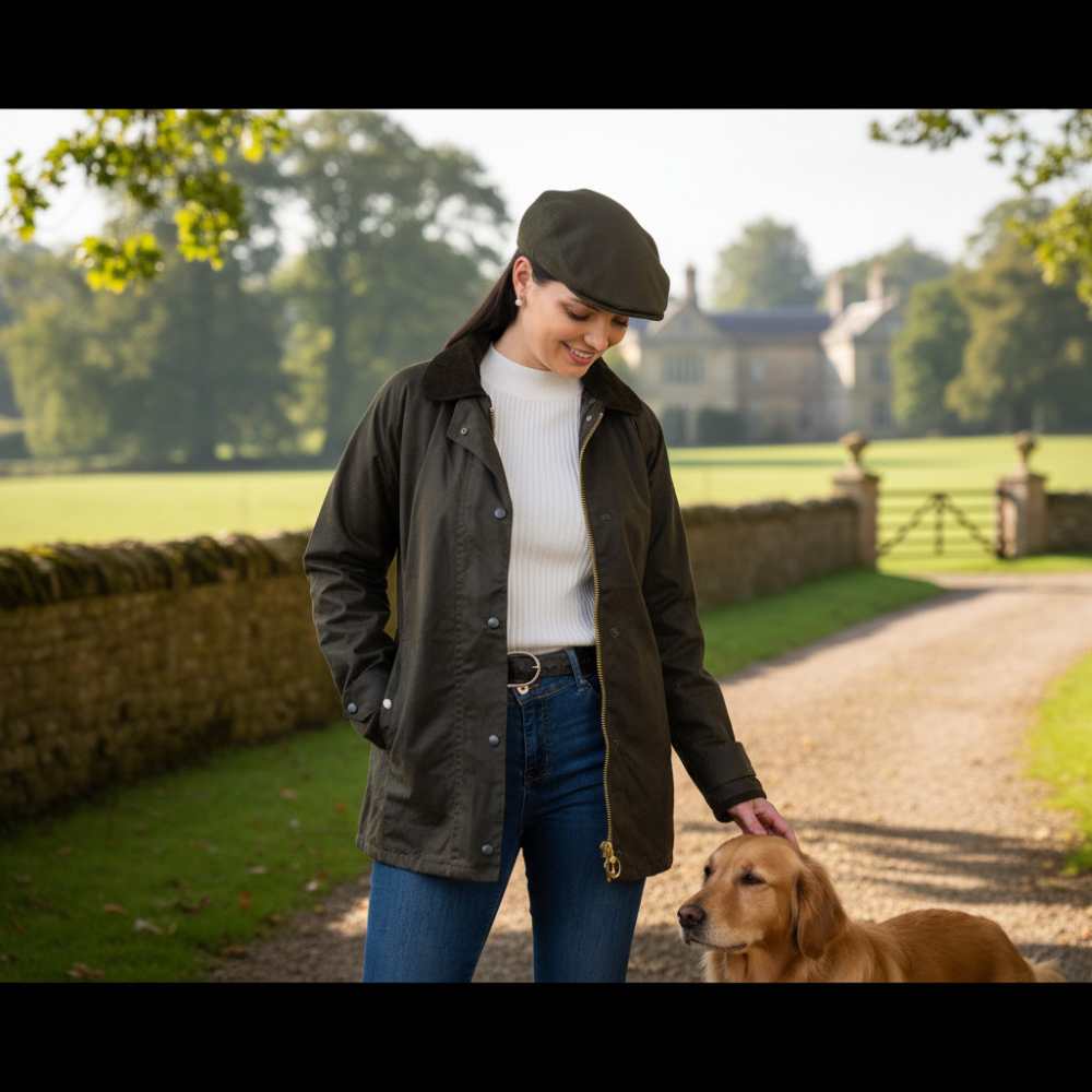 Women’s Waxed Jacket – Green Wax | Midi-Length Irish Outerwear - Clothing Collection