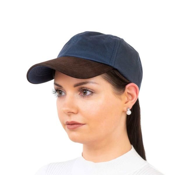 Navy Blue Waxed Cotton Baseball Cap with Leather Peak - Hats | Caps | Clothing
