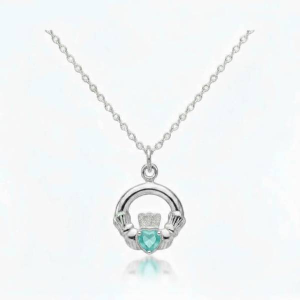 Sterling Silver March Birthstone Pendant – Aquamarine CZ - Irish Gifts