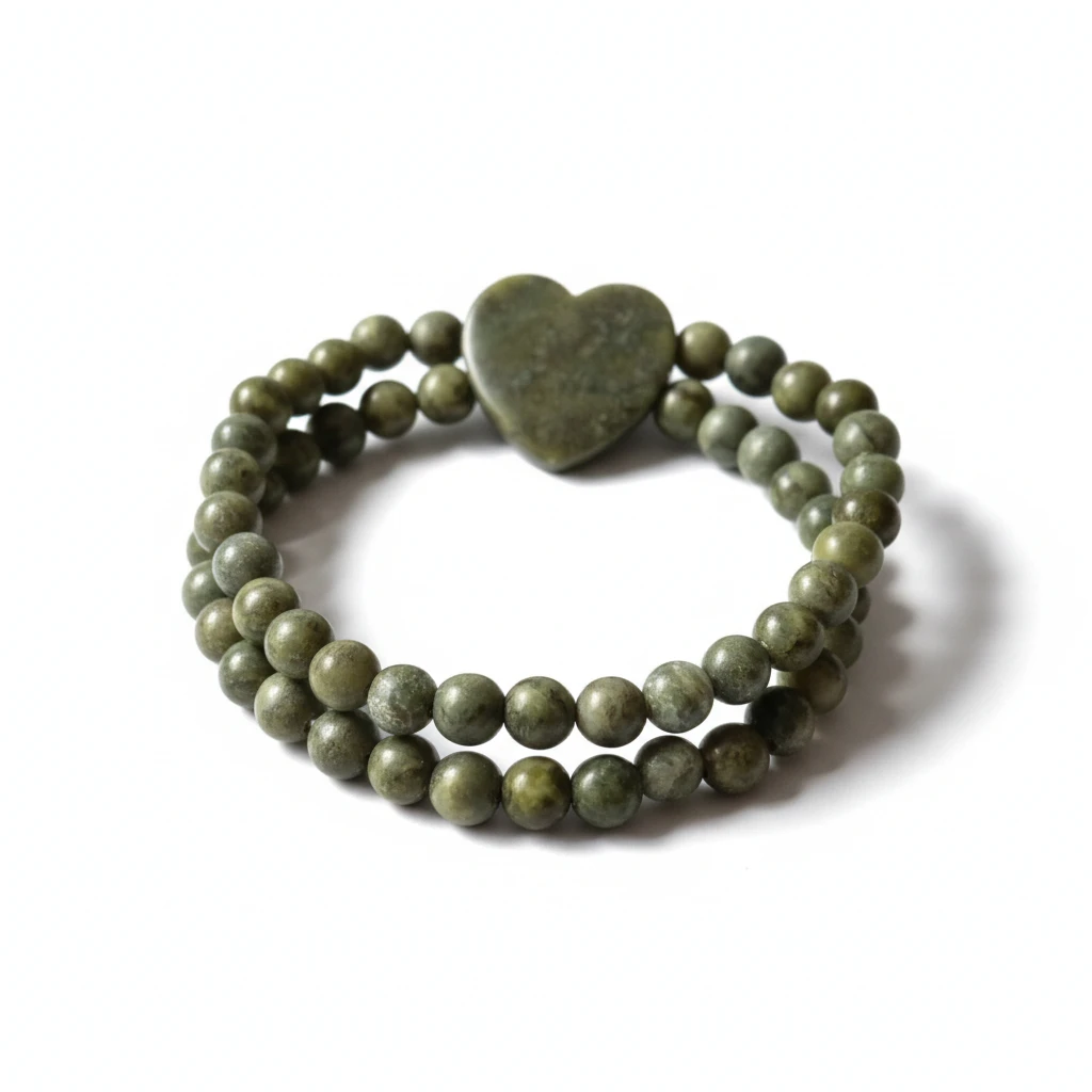 Connemara Marble Double Bead Bracelet with Heart Centre - Connemara Marble - Image 1