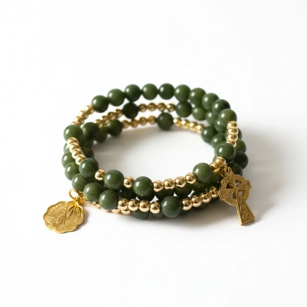 Connemara Marble Rosary Bracelet on Memory Wire - Connemara Marble