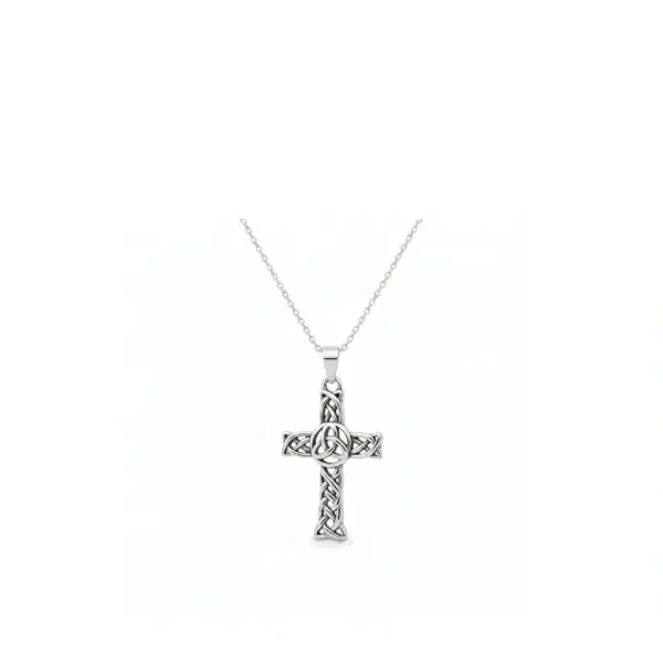 Sterling Silver Small Celtic Cross with Knots & Trinity Centre - Irish Gifts